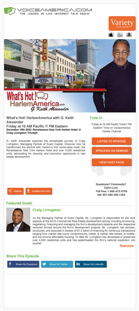What's Hot! HarlemAmerica with G. Keith Alexander S3E18 – Craig ...